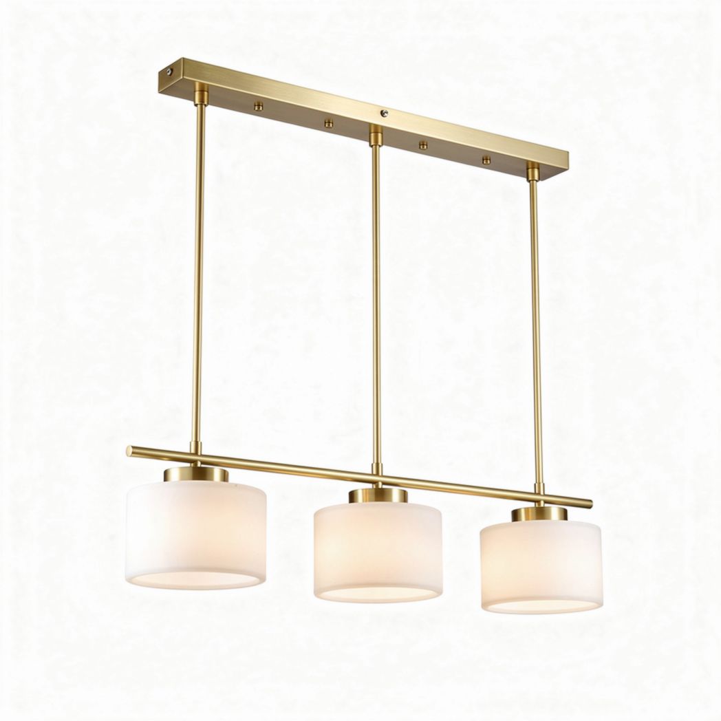 Suspension en métal doré avec trois abat-jours en verre blanc 30 x 10 x 20cm