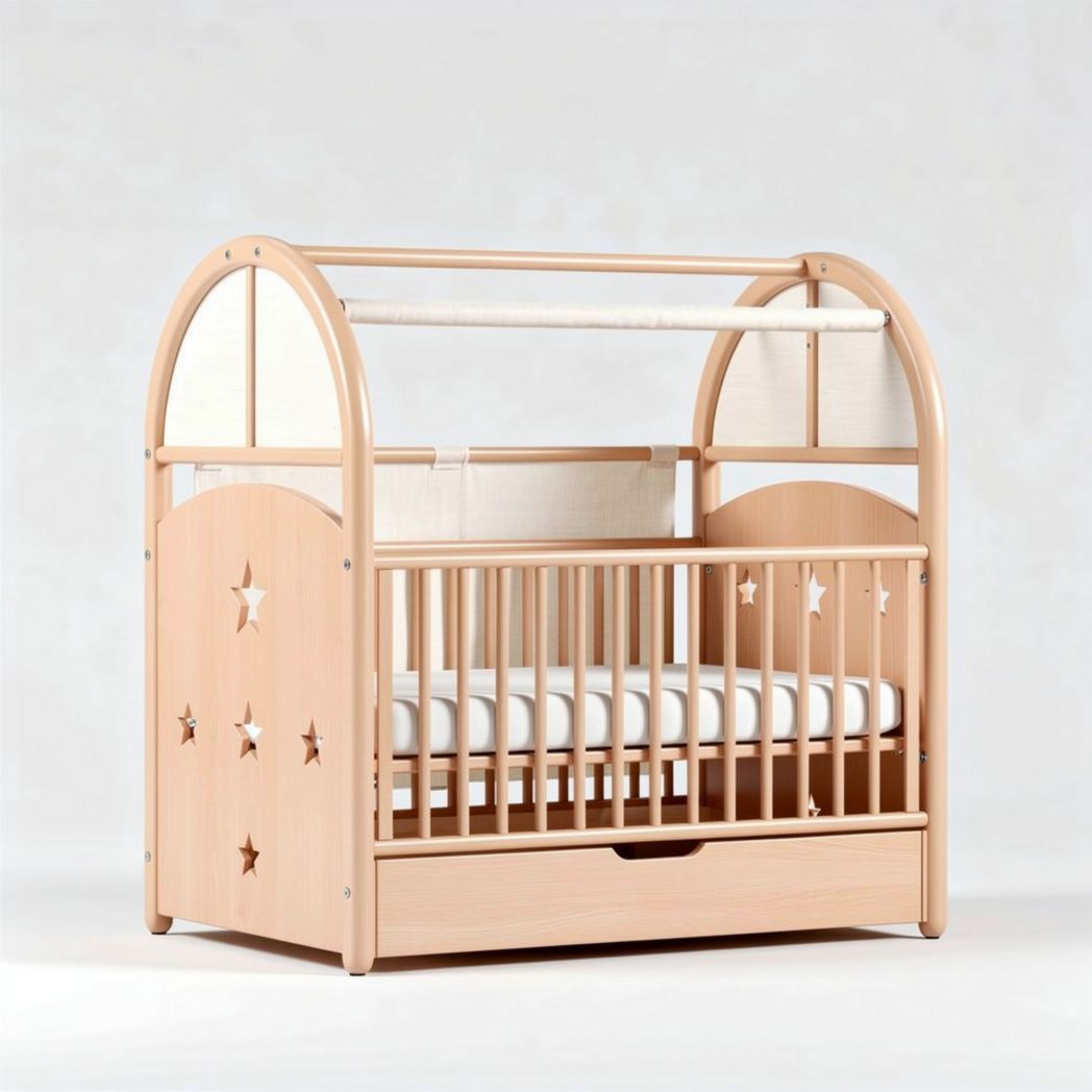 Lit bébé en bois naturel avec tiroir de rangement dimensions 120 x 70 x 90cm