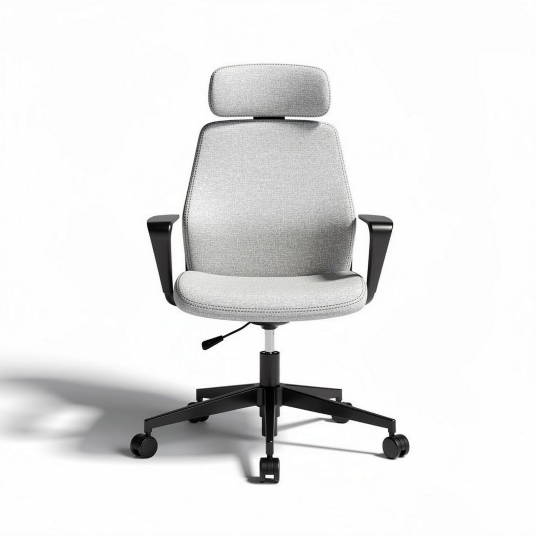 Chaise de bureau ergonomique en tissu gris avec dossier ajustable et accoudoirs