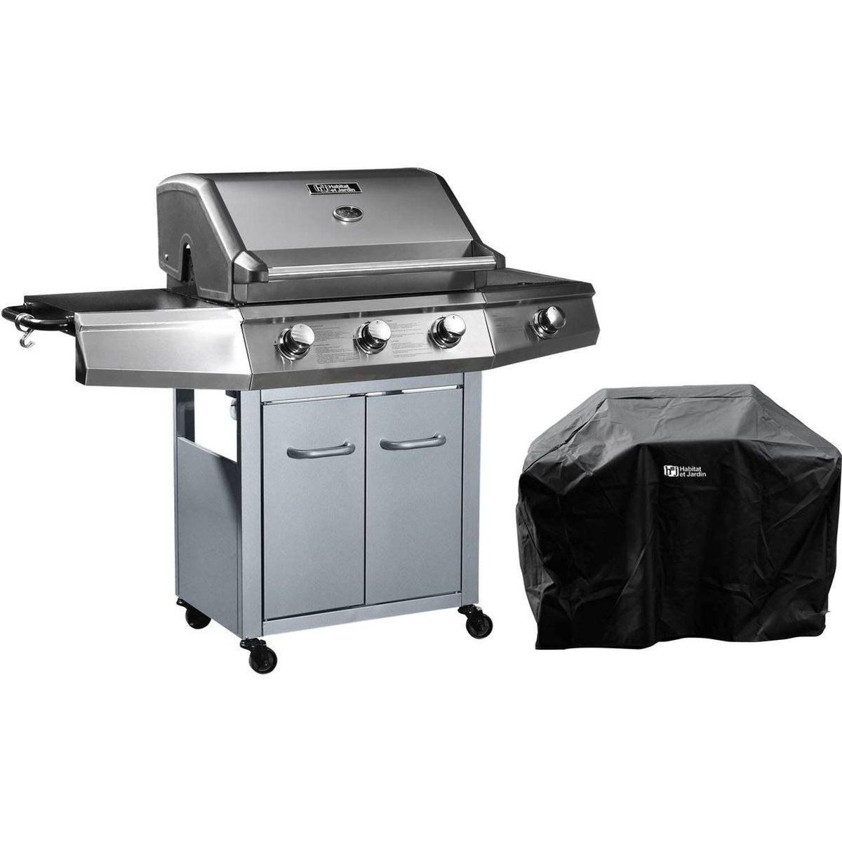 habitat et jardin Barbecue Gaz bingo 4 4 Brûleurs dont 1 Latéral(Argent/Noir)
