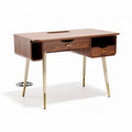 Bureau en bois couleur noyer avec tiroirs et pieds dorés 120 x 60 x 75cm