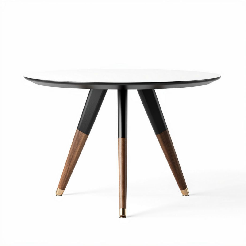 table ronde en bois et métal de 70 x 70 x 75 cm finition blanche et noire