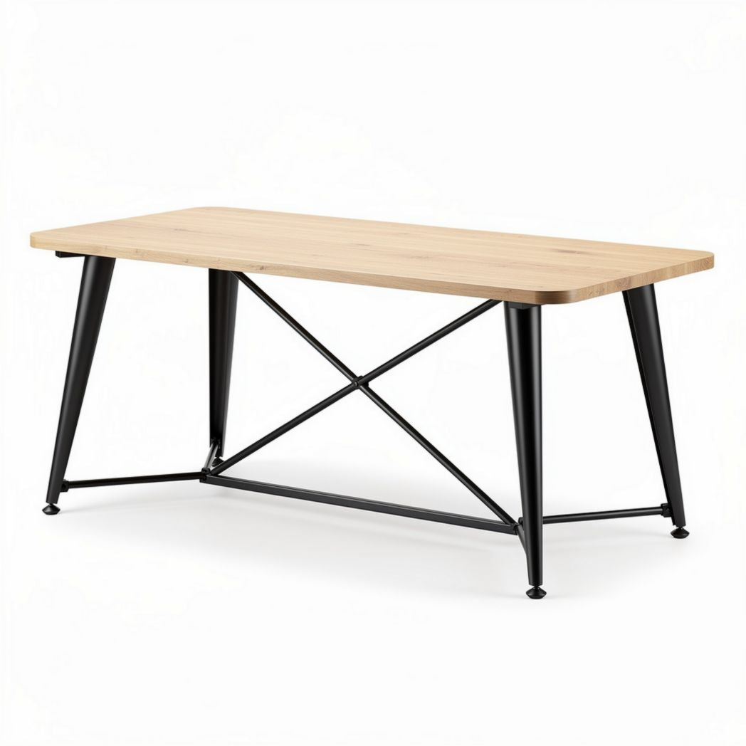 Table en bois de hêtre brut et métal noir 120 x 60 x 75cm