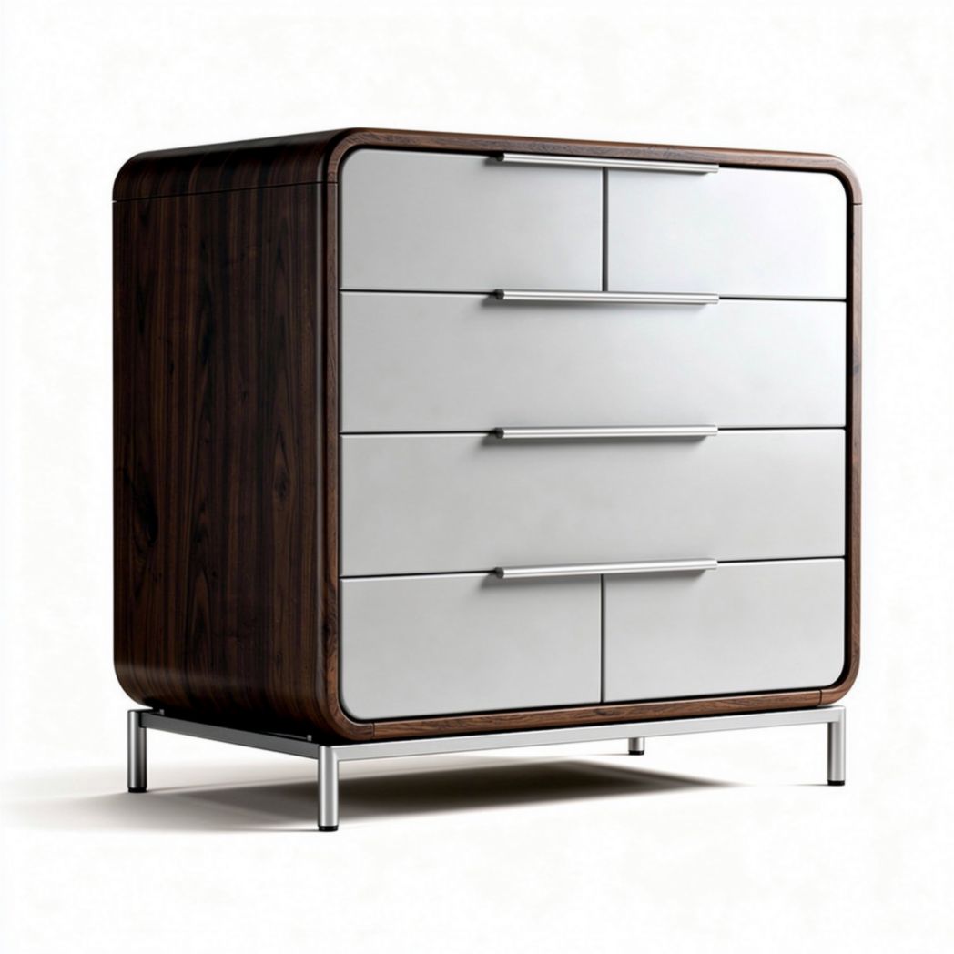 Commode moderne en bois foncé et façades blanches 80 x 45 x 90cm