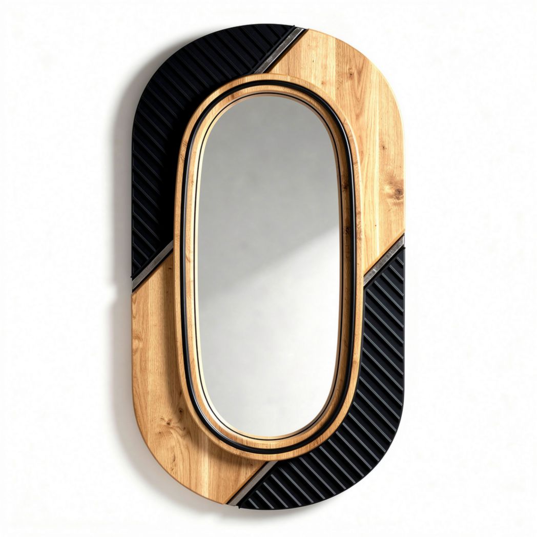 Miroir en bambou et métal noir 60 x 30 x 2cm pour décoration murale