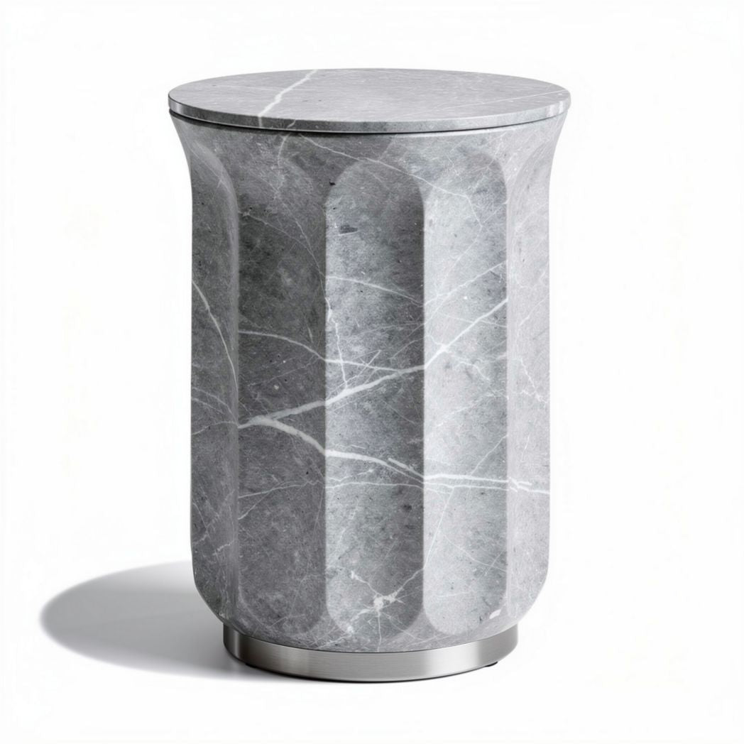 Table d'appoint en marbre gris avec finition métallisée 30 x 30 x 45cm