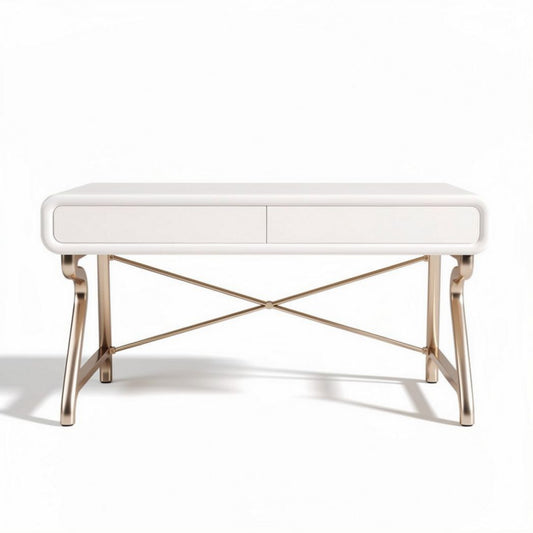 Bureau moderne en bois blanc avec tiroir et pieds en métal doré 120 x 60 x 75cm