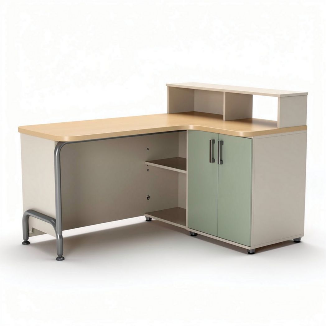 Bureau d'angle en bois et métal avec rangement 160 x 75 x 120cm