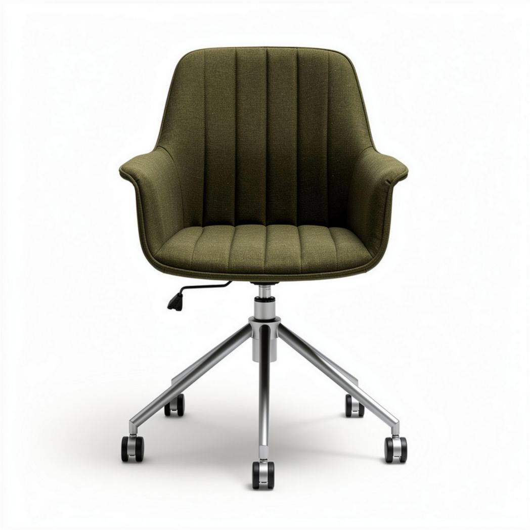 Chaise de bureau en tissu vert olive avec roulettes et piétement en métal 60 x 60 x 90cm