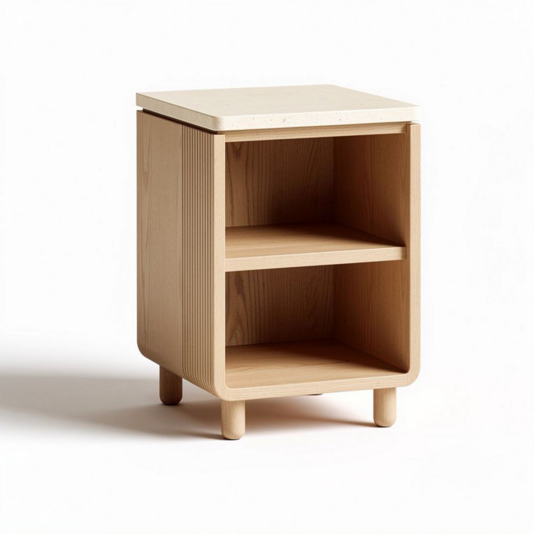 Table de chevet en bois naturel avec plateau en pierre et dimensions 30 x 30 x 50cm