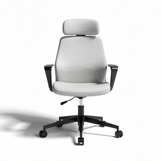 Chaise de bureau ergonomique en tissu gris avec dossier ajustable et accoudoirs