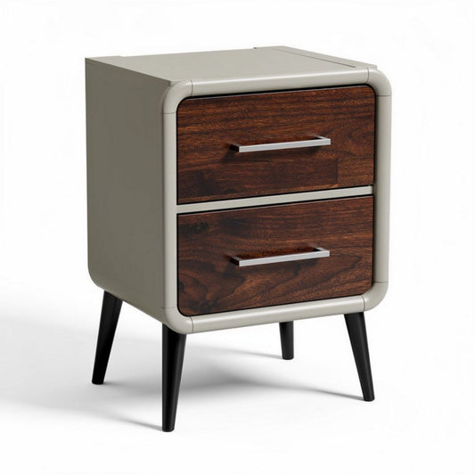 Table de nuit en bois avec tiroirs en métal 45 x 40 x 60cm marron et gris